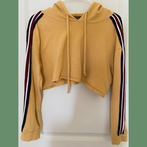 Papaya Mustard Cropped Hoodie With Stripes